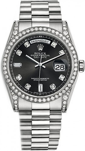 Montre Rolex Day-Date 36 diamants noirs en or blanc 118389