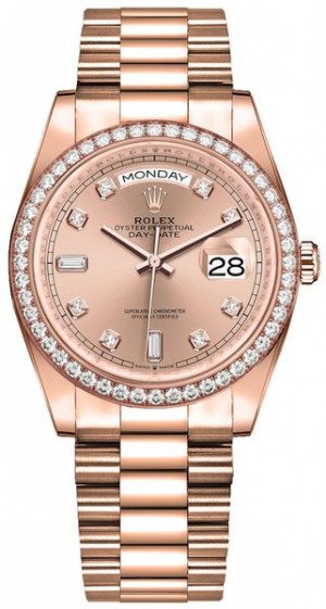 Montre Rolex Day-Date 36 pour femmes avec lunette en diamant 128345RBR