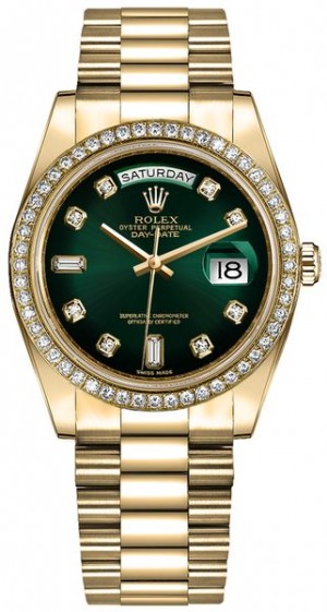 Montre Rolex Day-Date 36 Green Ombre Dial Women's Watch 128348RBR