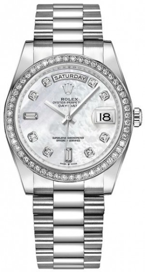 Rolex Day-Date 36 Montre pour femme en or blanc 18 carats 128349RBR