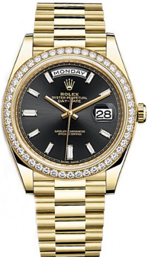 Montre Rolex Day-Date 40 en or avec cadran en diamant noir pour hommes 228348RBR