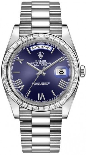 Montre Rolex Day-Date 40 à cadran bleu, bracelet présidentiel pour hommes 228396TBR