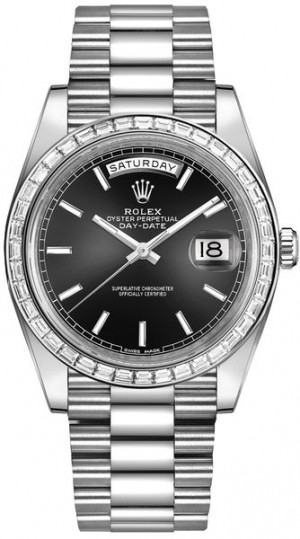 Rolex Day-Date 40 Montre homme en platine à cadran noir 228396TBR