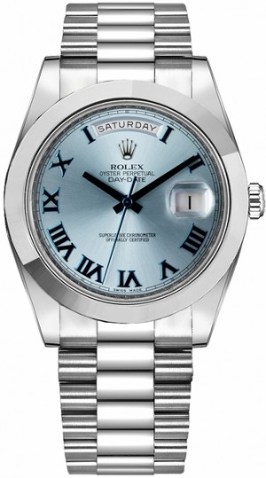 Rolex Day-Date 41 Montre pour homme en platine à cadran bleu glacier 218206
