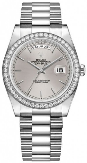 Rolex Day-Date 36 Montre de luxe pour femmes en or blanc 18 carats 128349RBR