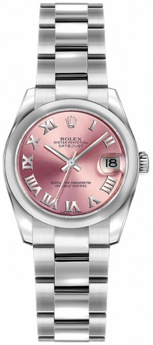 Montre Rolex Lady-Datejust 26 rose à chiffres romains, bracelet en huître 179160