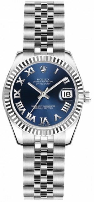 Rolex Lady-Datejust 26 Montre à cadran bleu à chiffres romains 179174