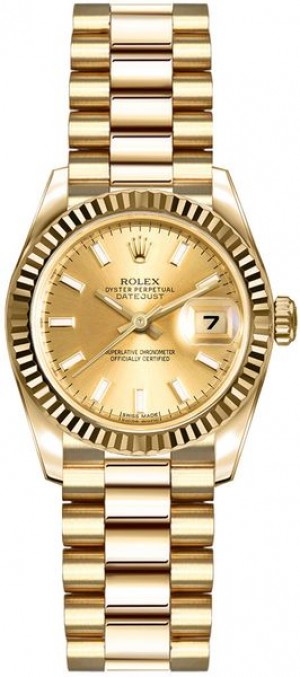 Montre Rolex Lady-Datejust 26 en or jaune 18 carats pour femmes 179178
