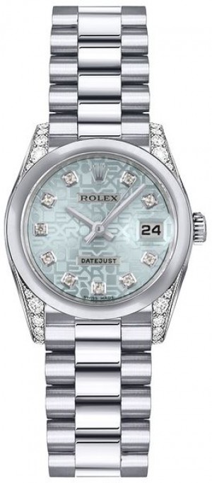 Rolex Lady-Datejust 26 Montre pour femmes à cadran bleu glacé et diamants 179296