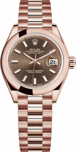 Montre Rolex Lady-Datejust 28 Rose Gold President Bracelet pour femmes 279165