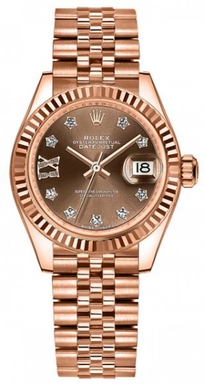 Montre Rolex Lady-Datejust 28 Chocolate Dial Diamond IX pour femmes 279175