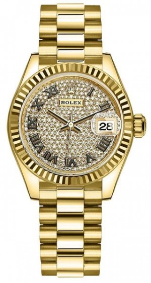 Montre Rolex Lady-Datejust 28 diamants en or jaune pour femmes 279178