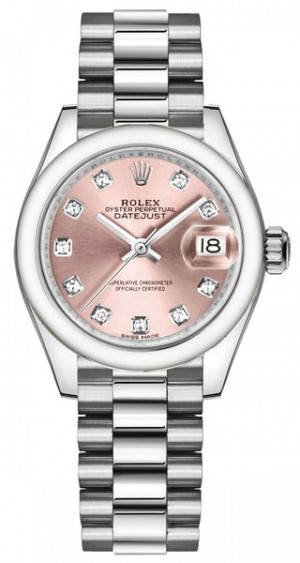 Rolex Lady-Datejust 28 Montre pour femmes avec cadran en diamant rose 279166