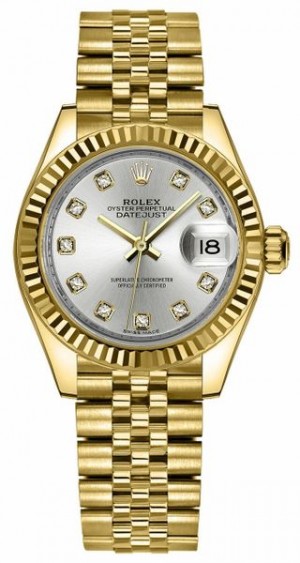 Rolex Lady-Datejust 28 Montre pour femmes avec cadran en argent et diamants 279178