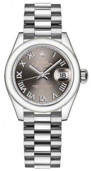 Rolex Lady-Datejust 28 Montre pour femmes à cadran gris foncé 279166