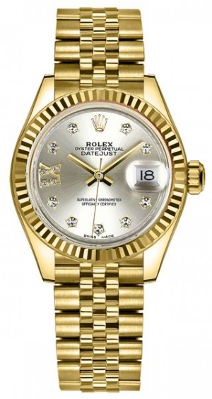Montre Rolex Lady-Datejust 28 Silver Dial Diamond IX Women's Watch 279178