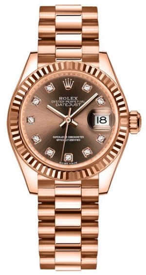 Rolex Lady-Datejust 28 Montre pour femmes avec cadran en chocolat et diamants 279175