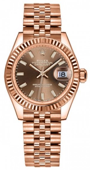 Montre Rolex Lady-Datejust 28 Chocolate Dial Rose Gold pour femme 279175