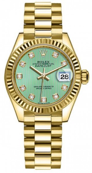 Montre Rolex Lady-Datejust 28 Mint Green Diamond Dial Women's Watch 279178