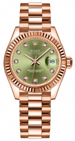 Rolex Lady-Datejust 28 Olive Green Diamonds Women's Watch 279175