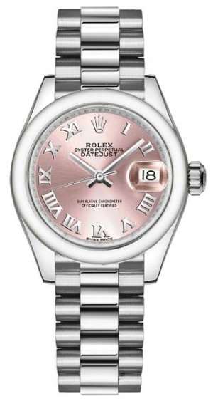 Montre Rolex Lady-Datejust 28 rose à cadran romain pour femmes 279166
