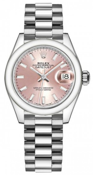 Rolex Lady-Datejust 28 Montre pour femmes en platine à cadran rose 279166