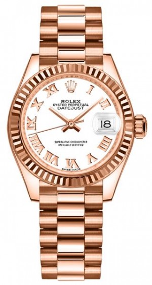 Montre Rolex Lady-Datejust 28 cadran blanc en or rose pour femme 279175
