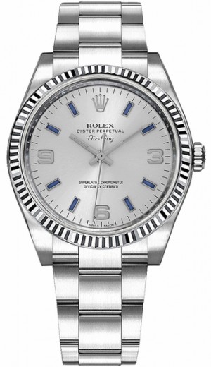 Rolex Oyster Perpetual Air-King Montre à lunette cannelée en or blanc 114234