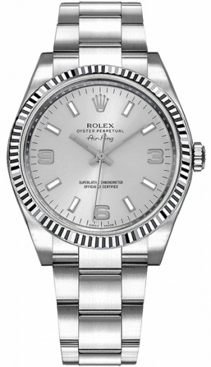 Rolex Oyster Perpetual Air-King Cadran argent Montre suisse pour femmes 114234