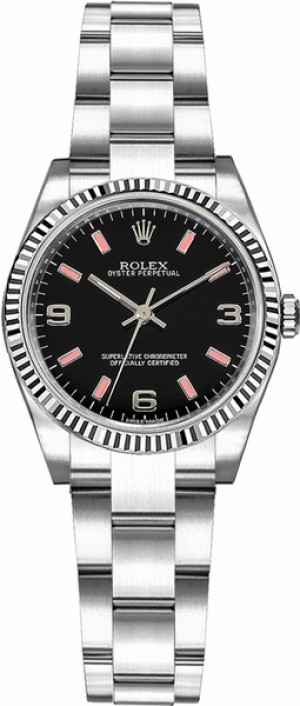 Rolex Oyster Perpetual 26 Montre à cadran noir et lunette cannelée 176234