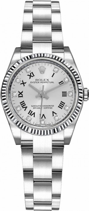 Rolex Oyster Perpetual 26 Montre à lunette cannelée en or blanc 176234