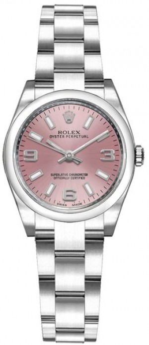 Rolex Oyster Perpetual 26 Montre à cadran rose et lunette bombée 176200