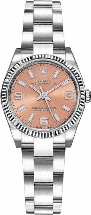 Rolex Oyster Perpetual 26 Montre à cadran rose et lunette cannelée 176234