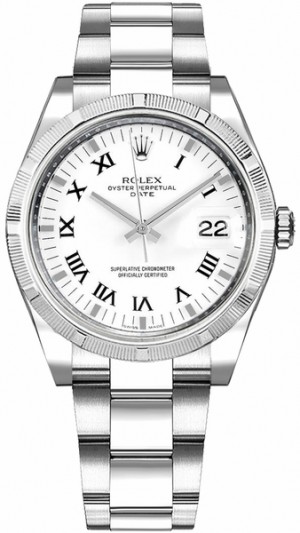 Rolex Oyster Perpetual Date 34 Montre à chiffres romains blancs 115210