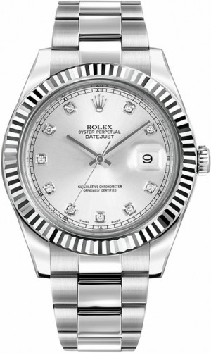 Rolex Datejust II 41 Montre pour homme avec cadran en argent et diamants 116334