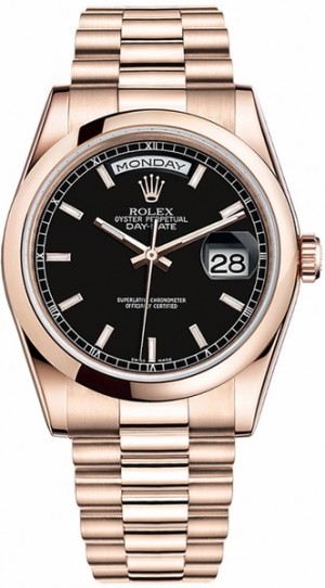 Montre Rolex Day-Date 36 cadran noir en or rose 118205