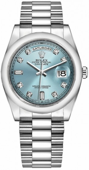 Rolex Day-Date 36 Montre pour homme en platine avec diamants bleu glacier 118206