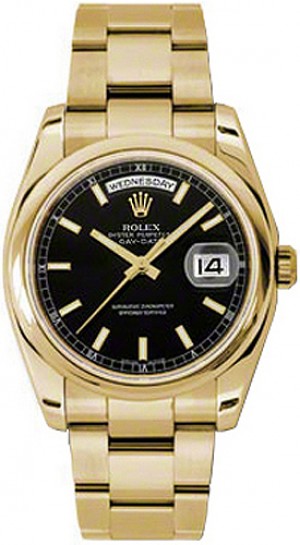 Montre Rolex Day-Date 36 cadran noir en or massif 118208