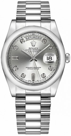 Rolex Day-Date 36 Montre automatique suisse en argent et diamants 118209