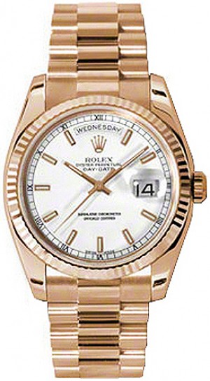 Montre Rolex Day-Date 36 cadran blanc en or rose 18 carats 118235