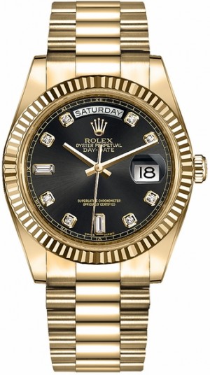 Rolex Day-Date 36 Montre en or massif avec cadran en diamant noir 118238