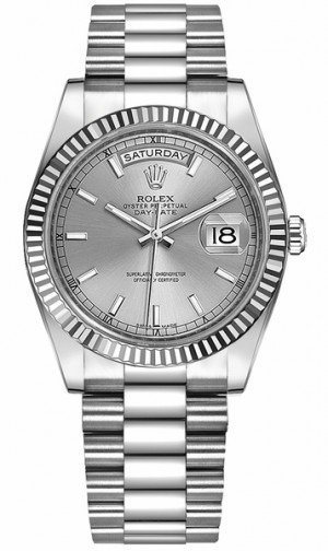 Montre Rolex Day-Date 36 cadran argent massif en or blanc 18 carats 118239