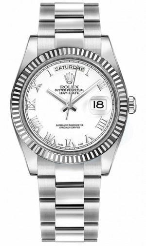 Rolex Day-Date 36 Montre en or à cadran argenté et chiffres romains 118239