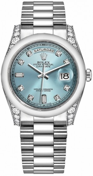 Rolex Day-Date 36 Montre en platine à diamants bleu glacier 118296
