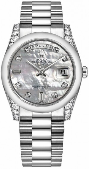 Rolex Day-Date 36 Montre en platine avec cadran en nacre et diamants 118296