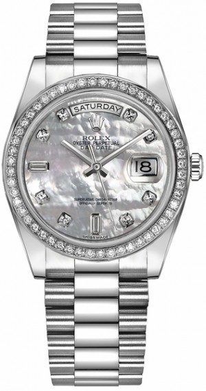 Rolex Day-Date 36 Montre en platine avec diamants et nacre 118346