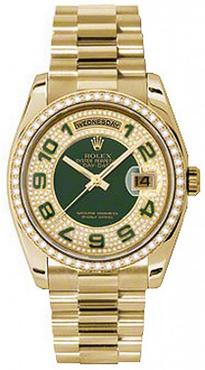 Rolex Day-Date 36 Montre bracelet Président en diamant vert 118348
