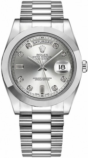Rolex Day-Date 41 Montre pour homme avec cadran en argent et diamants et platine 218206