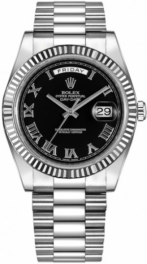 Montre Rolex Day-Date 41 en or noir à chiffres romains pour hommes 218239