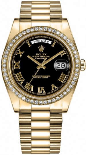 Rolex Day-Date 41 Montre en or à cadran noir et chiffres romains 218348